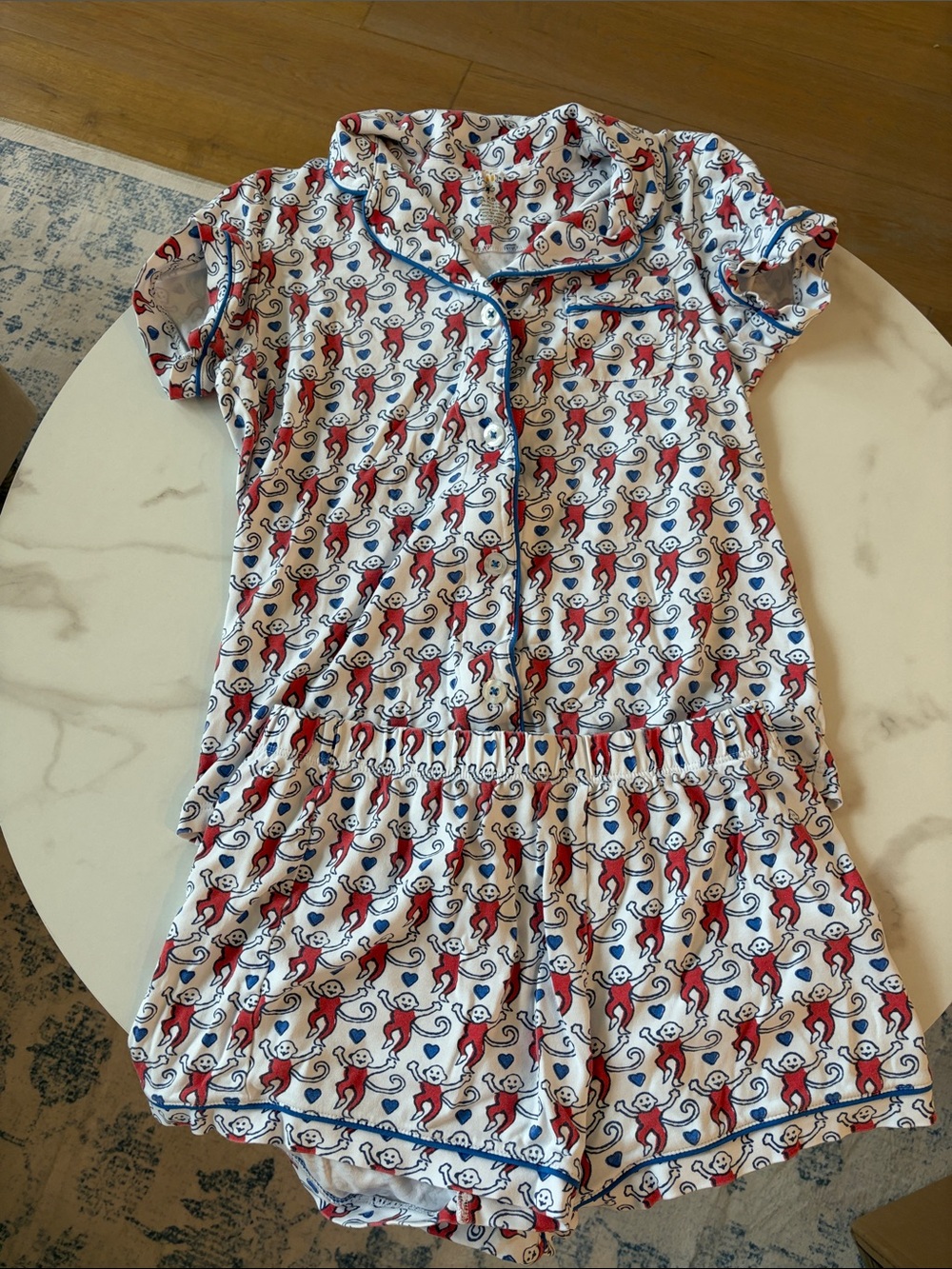 Roller Rabbit White Pajama Set with Red & Blue Monkey Print